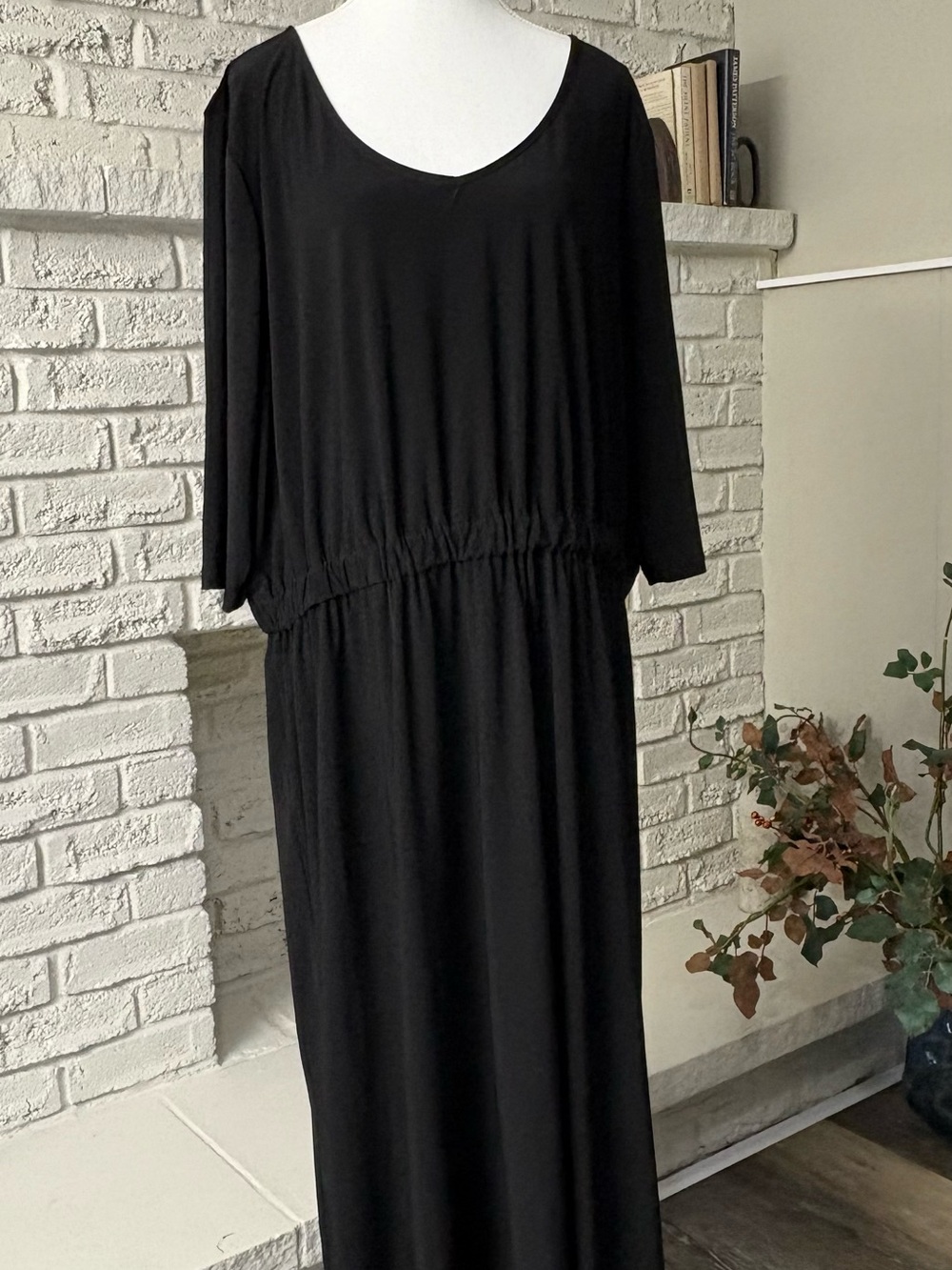 Nicole Miller Black V-Neck Maxi Dress with Elastic Waist Size 3X